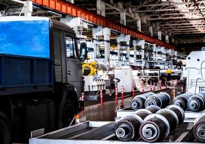 Factory interior with machinery and industrial equipment.
