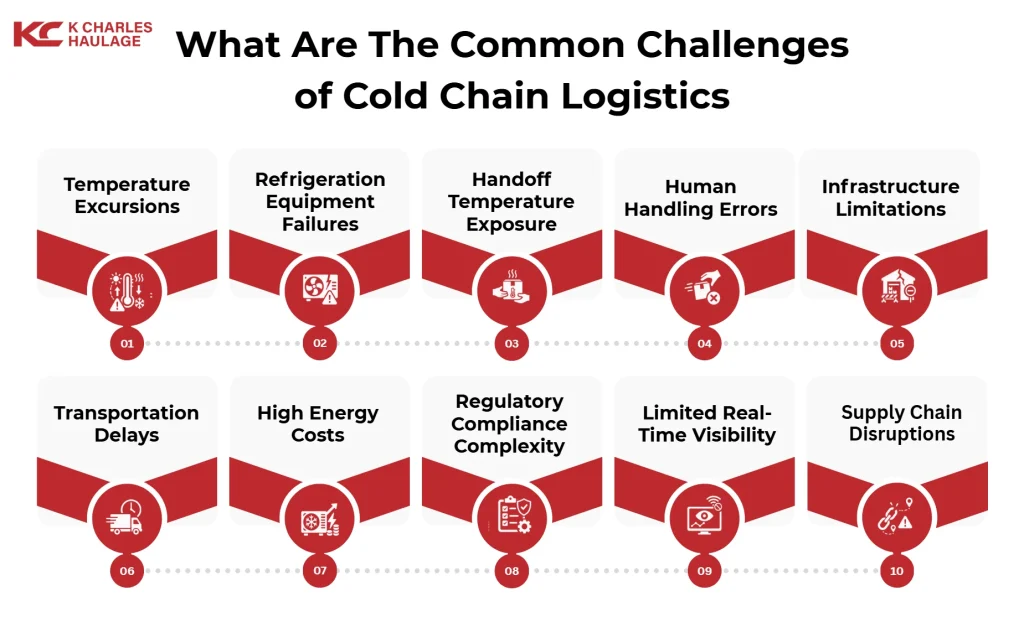 List of 10 common challenges of cold chain logistics with numbered items.